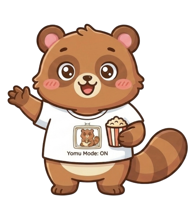 Yomu the tanuki mascot waving